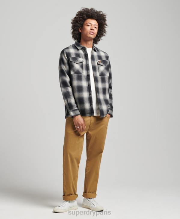 Superdry Hommes surchemise en laine miller doublée de sherpa D64Z174 vêtements noir