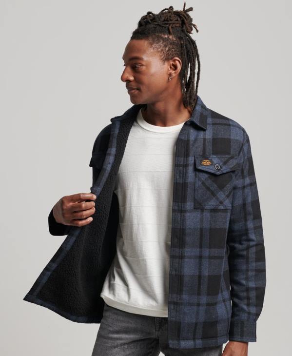 Superdry Hommes surchemise en laine miller doublée de sherpa D64Z195 vêtements gris foncé