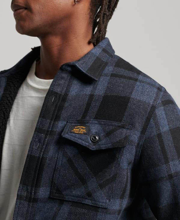 Superdry Hommes surchemise en laine miller doublée de sherpa D64Z195 vêtements gris foncé