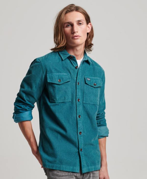 Superdry Hommes surchemise en velours côtelé vintage D64Z201 vêtements turquoise