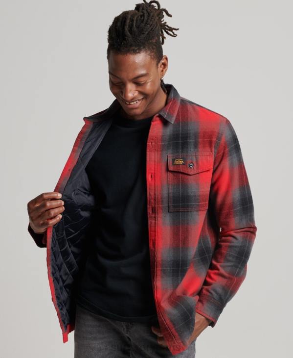 Superdry Hommes surchemise matelassée à carreaux D64Z6393 vêtements rouge