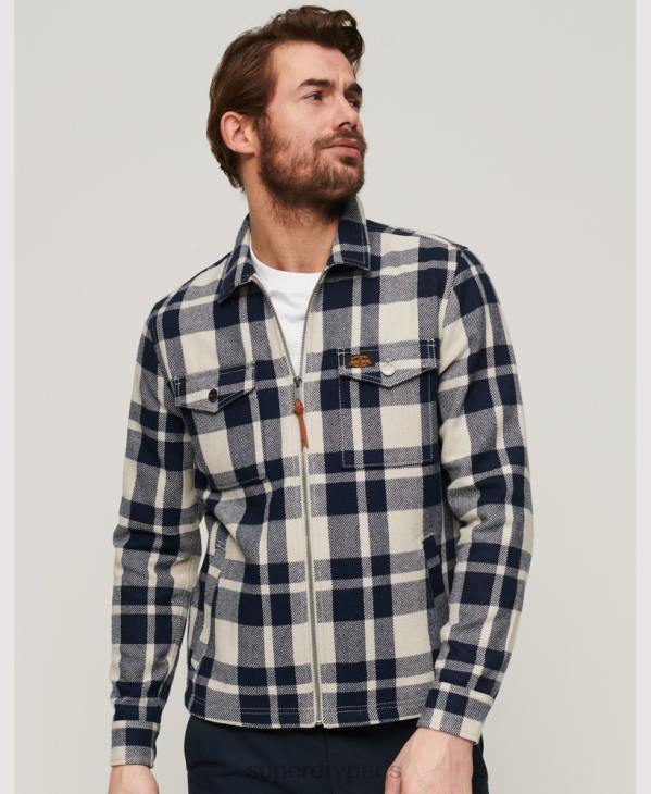 Superdry Hommes surchemise zippée en laine D64Z240 vêtements bleu clair