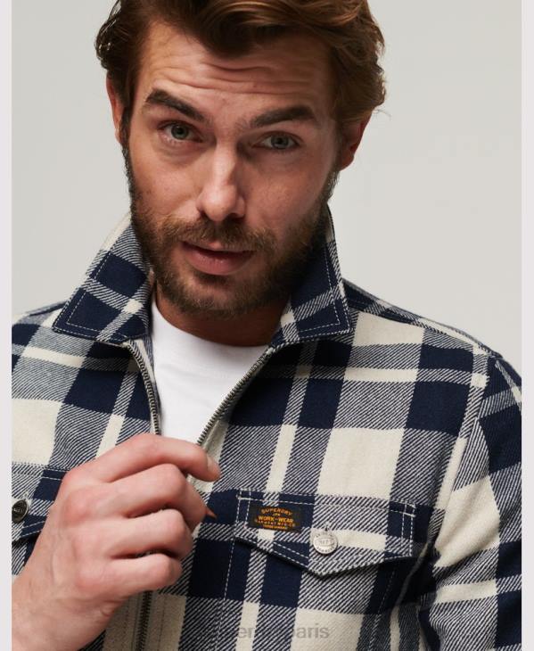 Superdry Hommes surchemise zippée en laine D64Z240 vêtements bleu clair