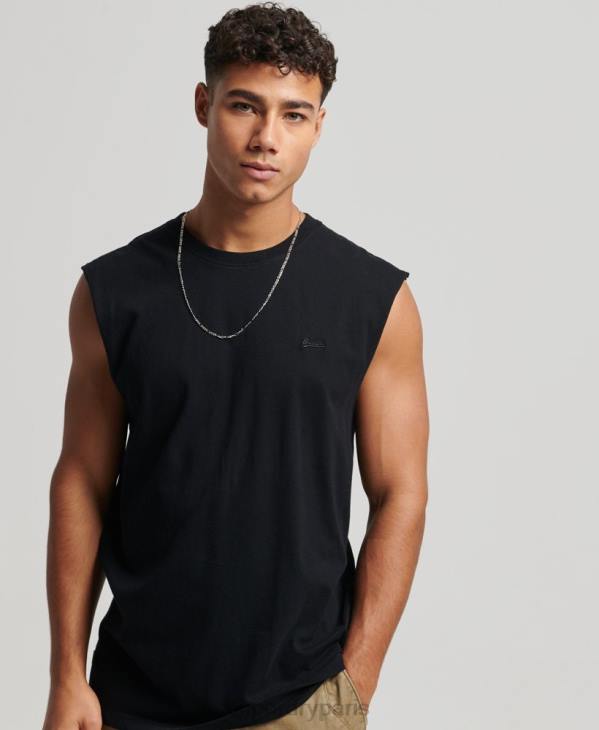 Superdry Hommes débardeur brodé logo vintage en coton bio D64Z1443 vêtements noir