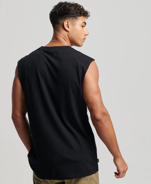Superdry Hommes débardeur brodé logo vintage en coton bio D64Z1443 vêtements noir