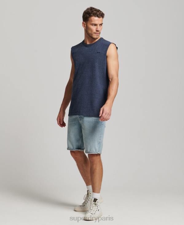 Superdry Hommes débardeur brodé logo vintage en coton bio D64Z1445 vêtements marine