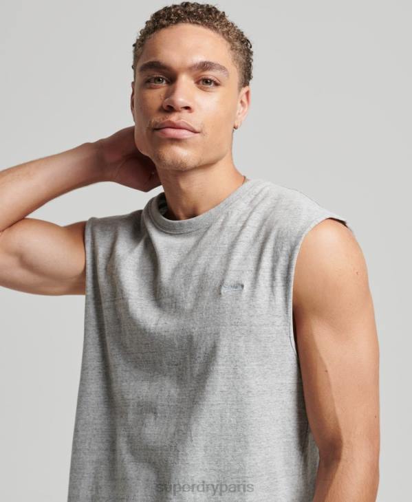 Superdry Hommes débardeur brodé logo vintage en coton bio D64Z1447 vêtements gris
