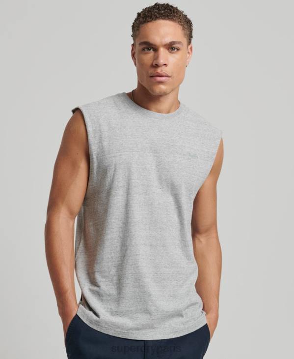 Superdry Hommes débardeur brodé logo vintage en coton bio D64Z1447 vêtements gris