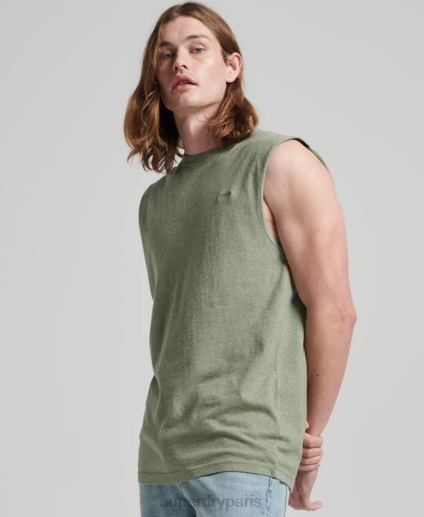 Superdry Hommes débardeur brodé logo vintage en coton bio D64Z1449 vêtements vert
