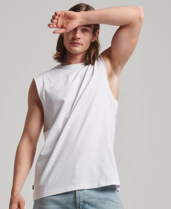 Superdry Hommes débardeur brodé logo vintage en coton bio D64Z1455 vêtements blanc
