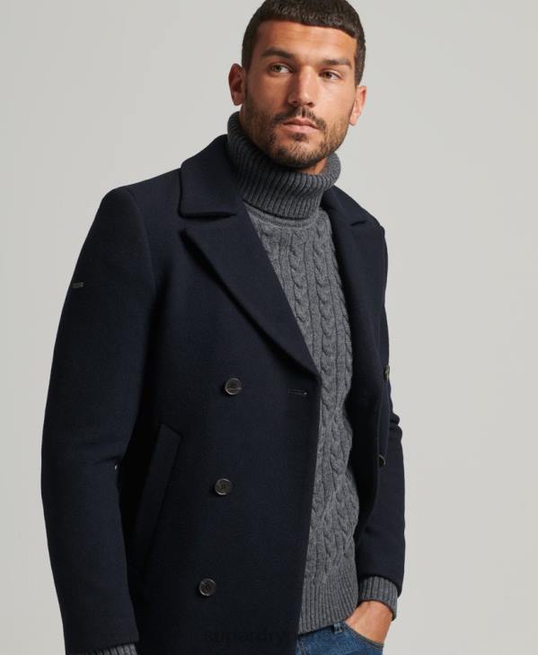 Superdry Hommes caban court en laine mélangée D64Z1146 vêtements marine