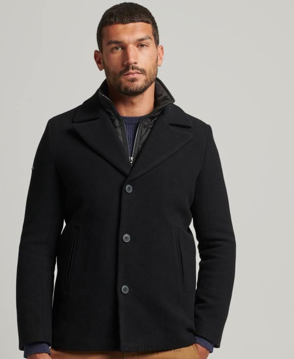 Superdry Hommes manteau court en laine à doublure amovible D64Z1131 vêtements noir