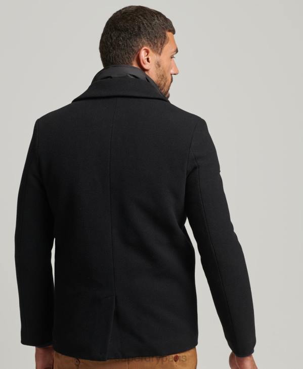 Superdry Hommes manteau court en laine à doublure amovible D64Z1131 vêtements noir
