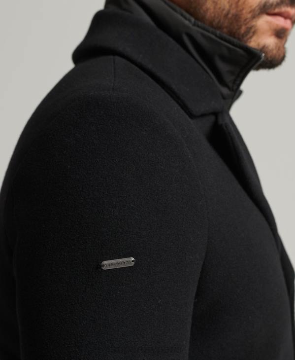 Superdry Hommes manteau court en laine à doublure amovible D64Z1131 vêtements noir
