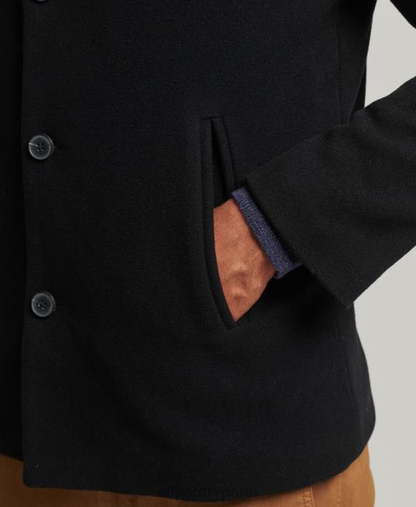 Superdry Hommes manteau court en laine à doublure amovible D64Z1131 vêtements noir