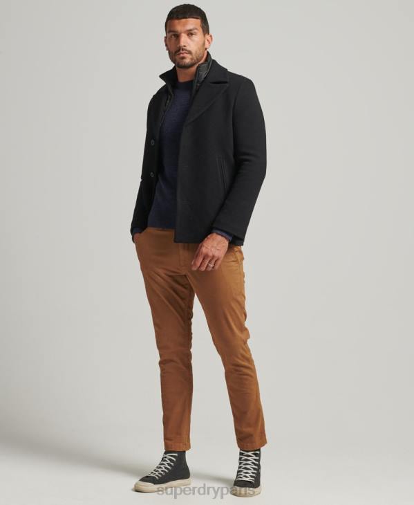Superdry Hommes manteau court en laine à doublure amovible D64Z1131 vêtements noir