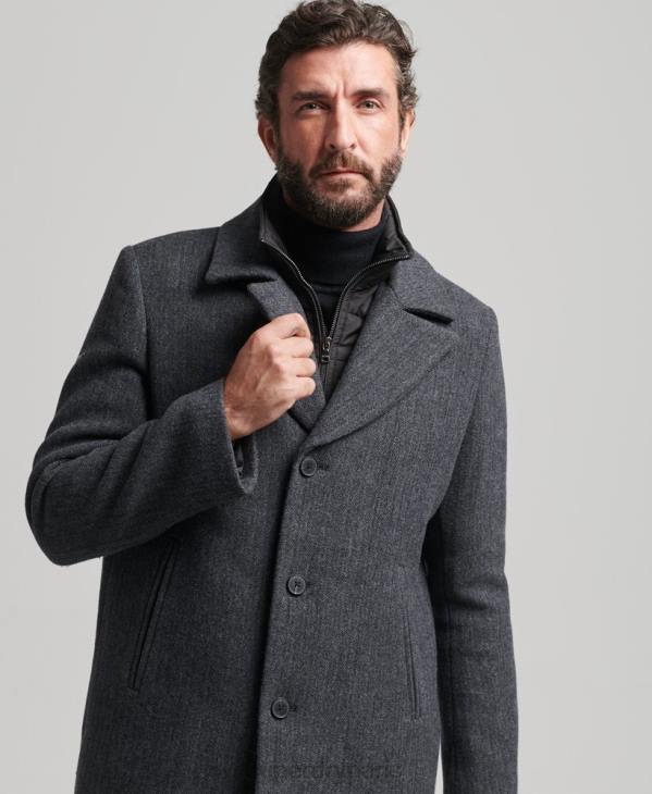 Superdry Hommes manteau court en laine à doublure amovible D64Z1136 vêtements gris foncé