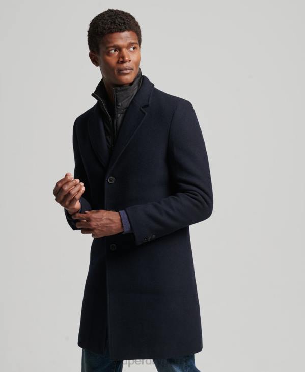Superdry Hommes manteau de ville en laine à doublure amovible D64Z1023 vêtements marine