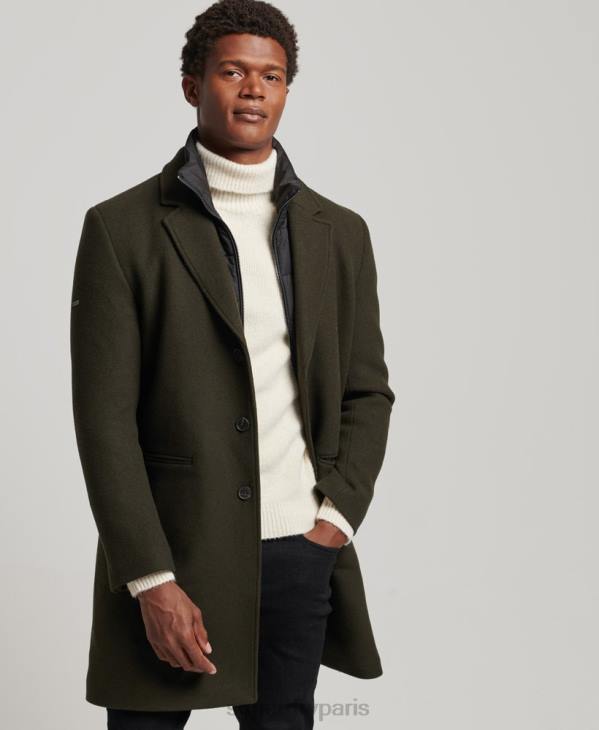 Superdry Hommes manteau de ville en laine à doublure amovible D64Z1043 vêtements vert