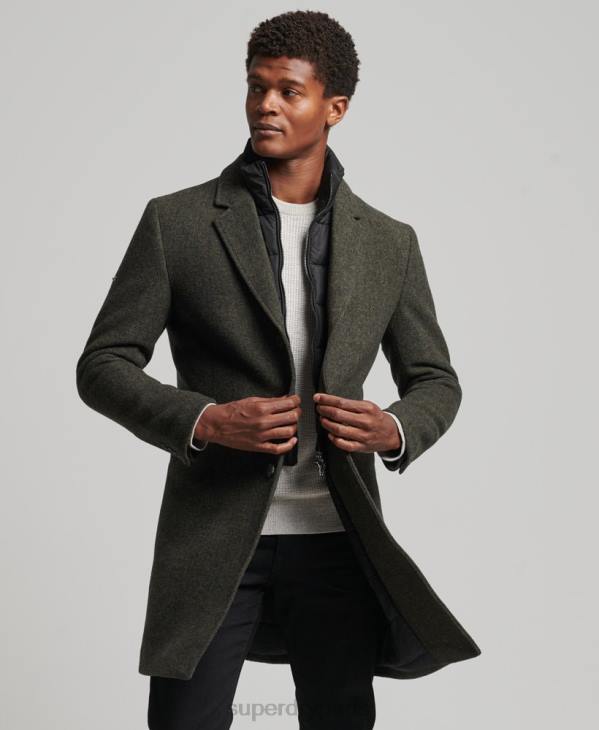 Superdry Hommes manteau de ville en laine à doublure amovible D64Z1113 vêtements vert