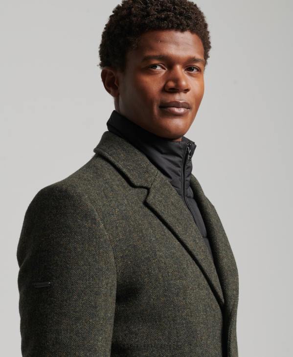 Superdry Hommes manteau de ville en laine à doublure amovible D64Z1113 vêtements vert