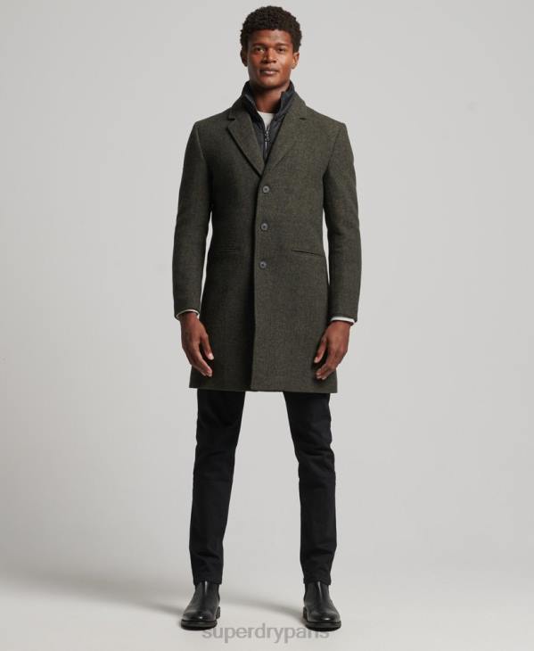 Superdry Hommes manteau de ville en laine à doublure amovible D64Z1113 vêtements vert