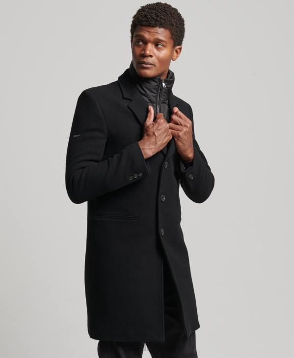 Superdry Hommes manteau de ville en laine à doublure amovible D64Z1117 vêtements noir
