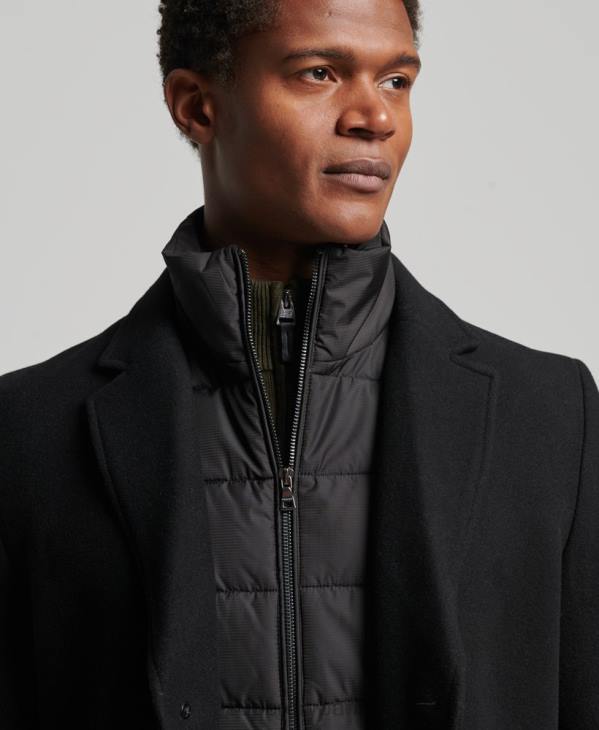 Superdry Hommes manteau de ville en laine à doublure amovible D64Z1117 vêtements noir