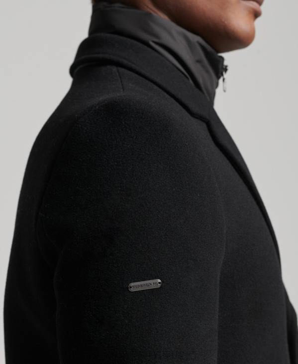 Superdry Hommes manteau de ville en laine à doublure amovible D64Z1117 vêtements noir