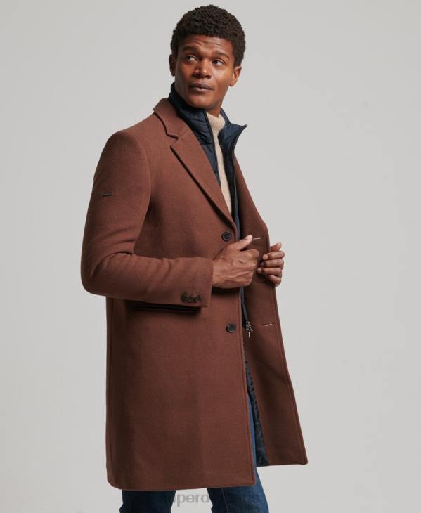 Superdry Hommes manteau de ville en laine à doublure amovible D64Z972 vêtements brun