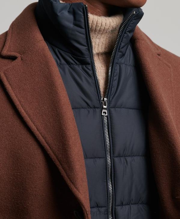 Superdry Hommes manteau de ville en laine à doublure amovible D64Z972 vêtements brun