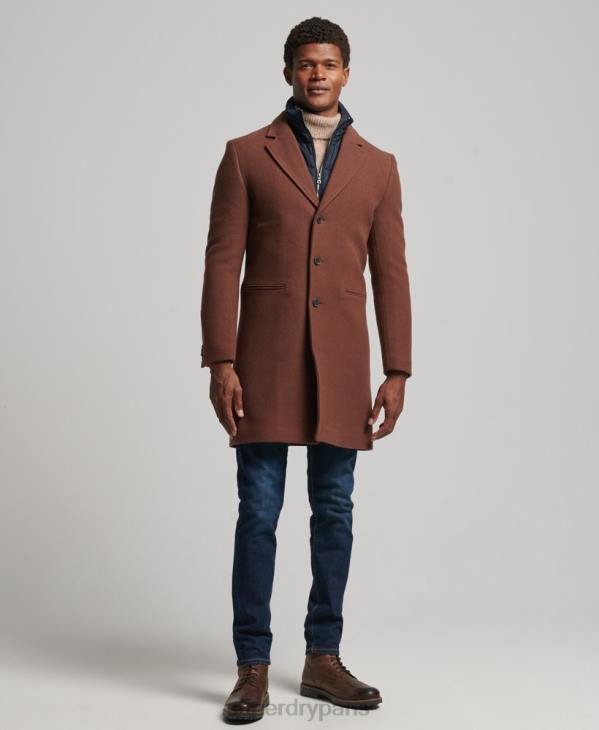 Superdry Hommes manteau de ville en laine à doublure amovible D64Z972 vêtements brun