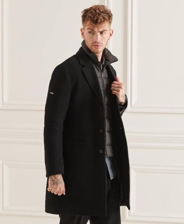 Superdry Hommes manteau de ville matelassé en laine studios D64Z1165 vêtements noir
