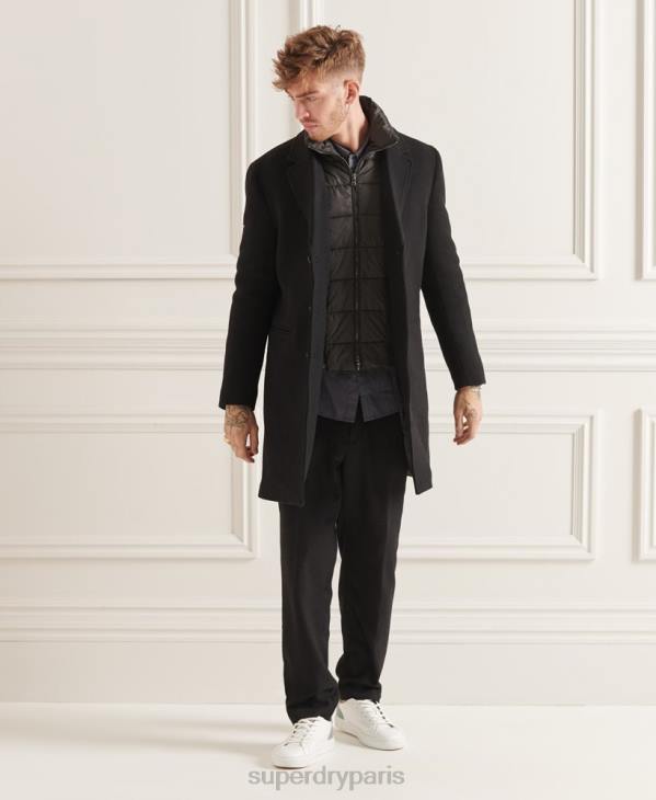Superdry Hommes manteau de ville matelassé en laine studios D64Z1165 vêtements noir