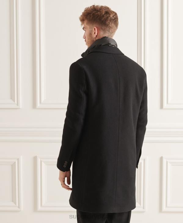 Superdry Hommes manteau de ville matelassé en laine studios D64Z1165 vêtements noir