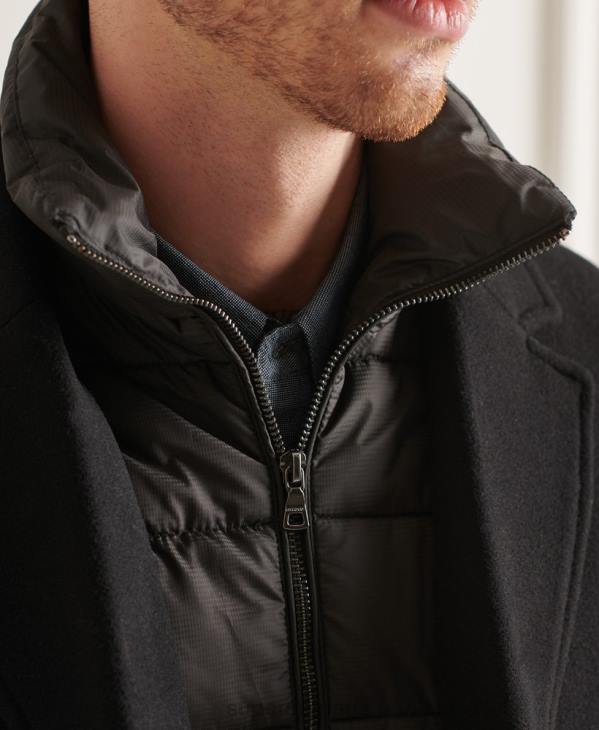 Superdry Hommes manteau de ville matelassé en laine studios D64Z1165 vêtements noir
