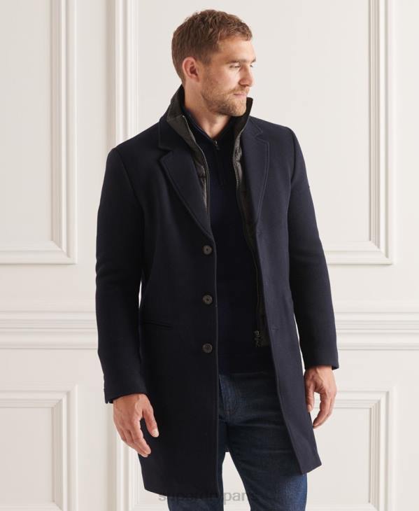 Superdry Hommes manteau de ville matelassé en laine studios D64Z1166 vêtements marine