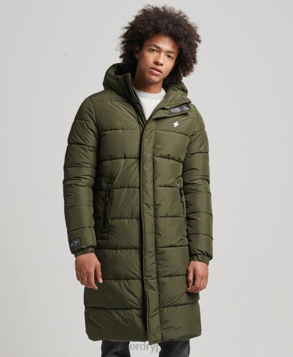 Superdry Hommes manteau long à capuche D64Z4526 vêtements kaki
