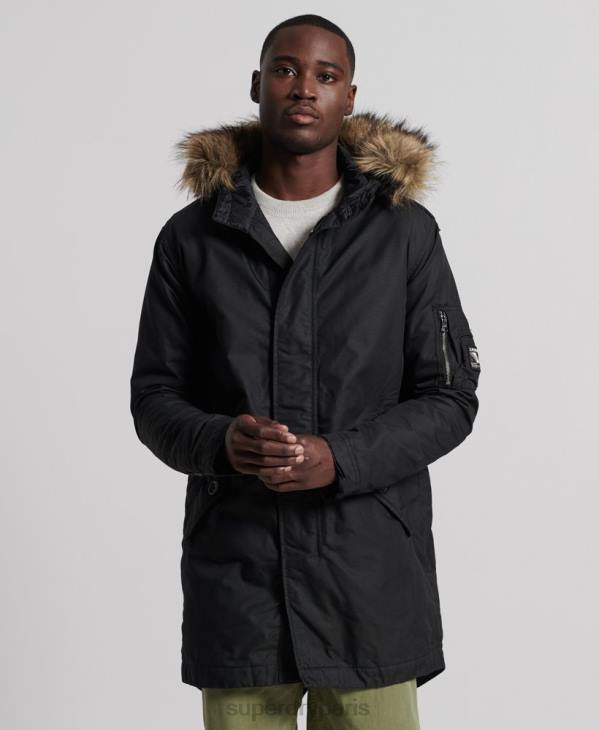Superdry Hommes parka service bordée de fausse fourrure D64Z1171 vêtements gris foncé