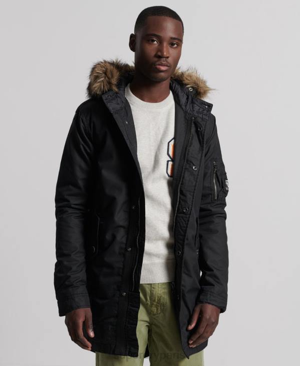 Superdry Hommes parka service bordée de fausse fourrure D64Z1171 vêtements gris foncé