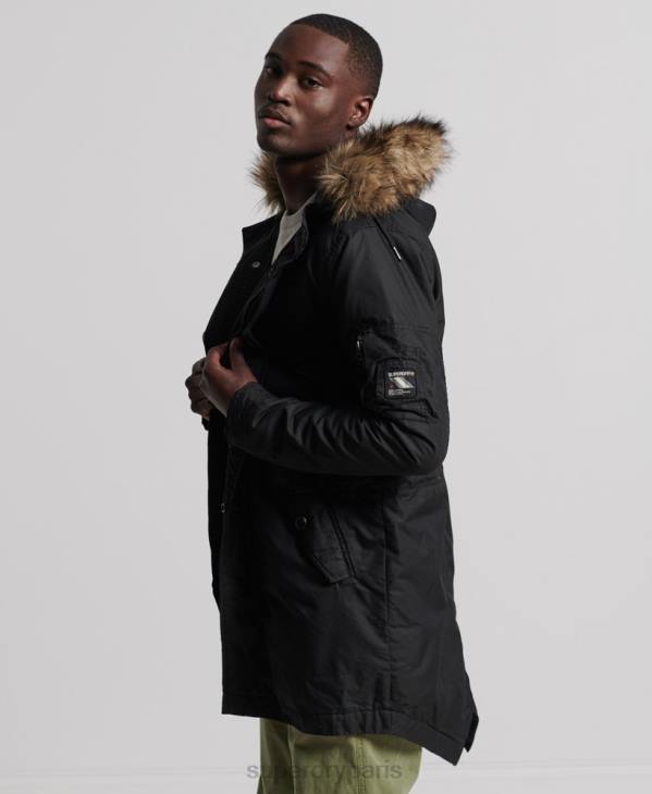 Superdry Hommes parka service bordée de fausse fourrure D64Z1171 vêtements gris foncé