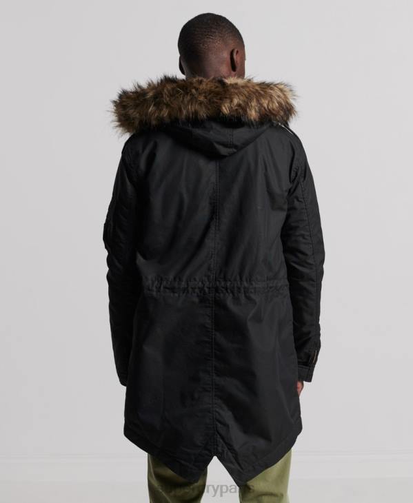 Superdry Hommes parka service bordée de fausse fourrure D64Z1171 vêtements gris foncé