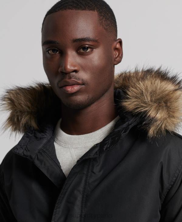 Superdry Hommes parka service bordée de fausse fourrure D64Z1171 vêtements gris foncé