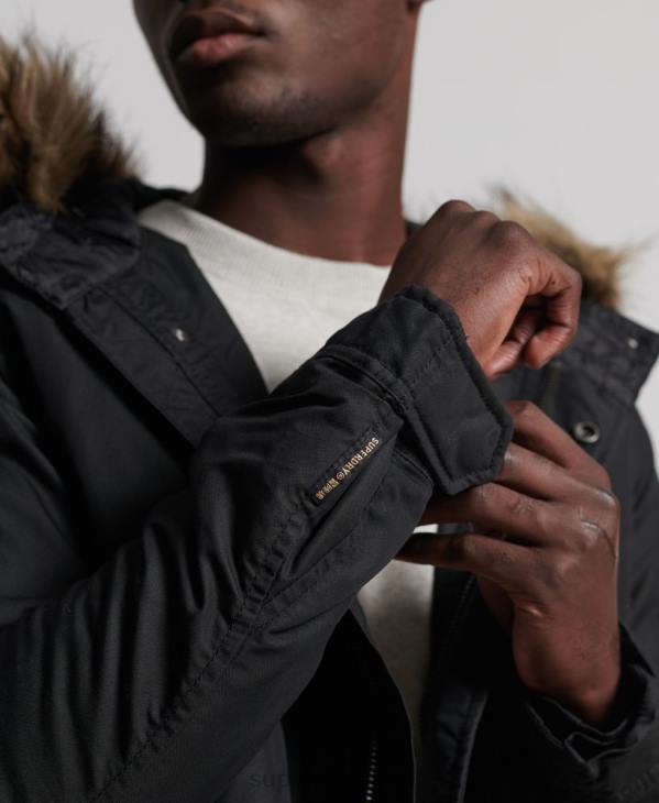 Superdry Hommes parka service bordée de fausse fourrure D64Z1171 vêtements gris foncé