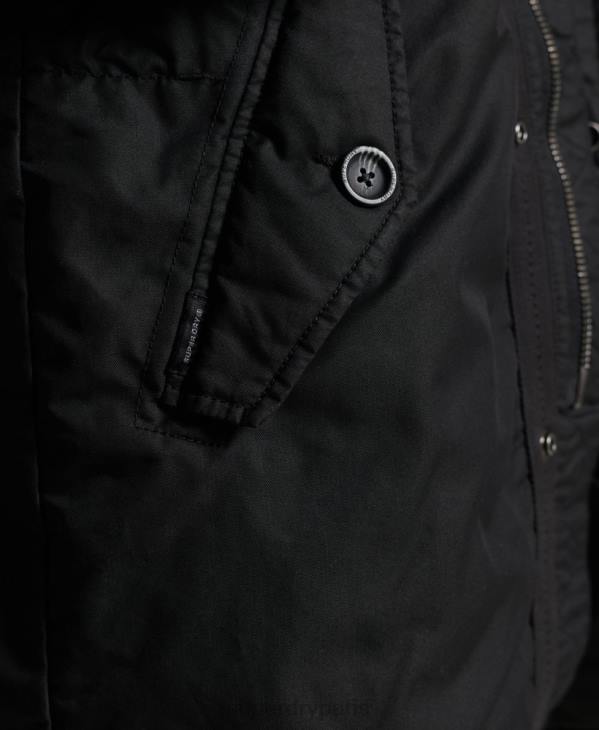 Superdry Hommes parka service bordée de fausse fourrure D64Z1171 vêtements gris foncé