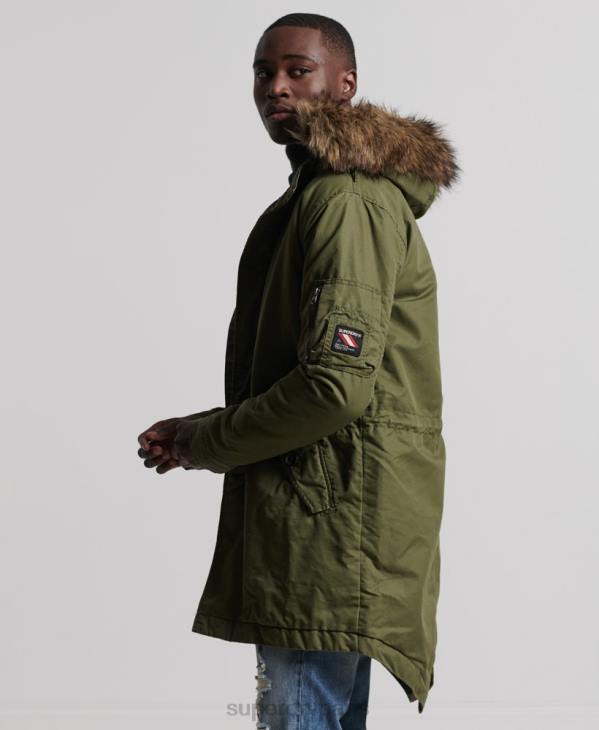 Superdry Hommes parka service bordée de fausse fourrure D64Z4493 vêtements kaki