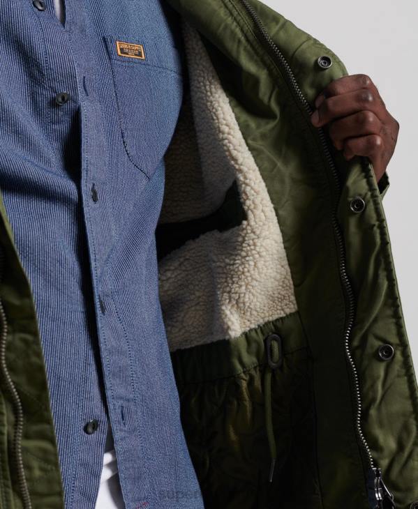 Superdry Hommes parka service bordée de fausse fourrure D64Z4493 vêtements kaki