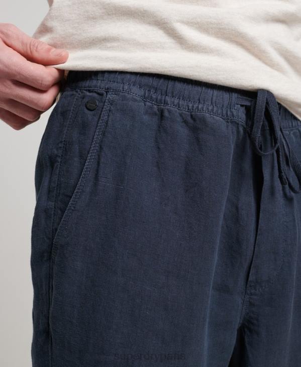 Superdry Hommes pantalon de jogging en lin surteint D64Z100 vêtements marine
