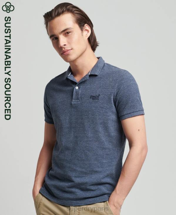Superdry Hommes polo en piqué classique essentiel en coton biologique D64Z6481 vêtements marine