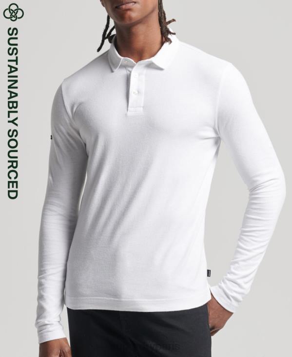 Superdry Hommes polo à manches longues en coton bio studios D64Z6461 vêtements blanc